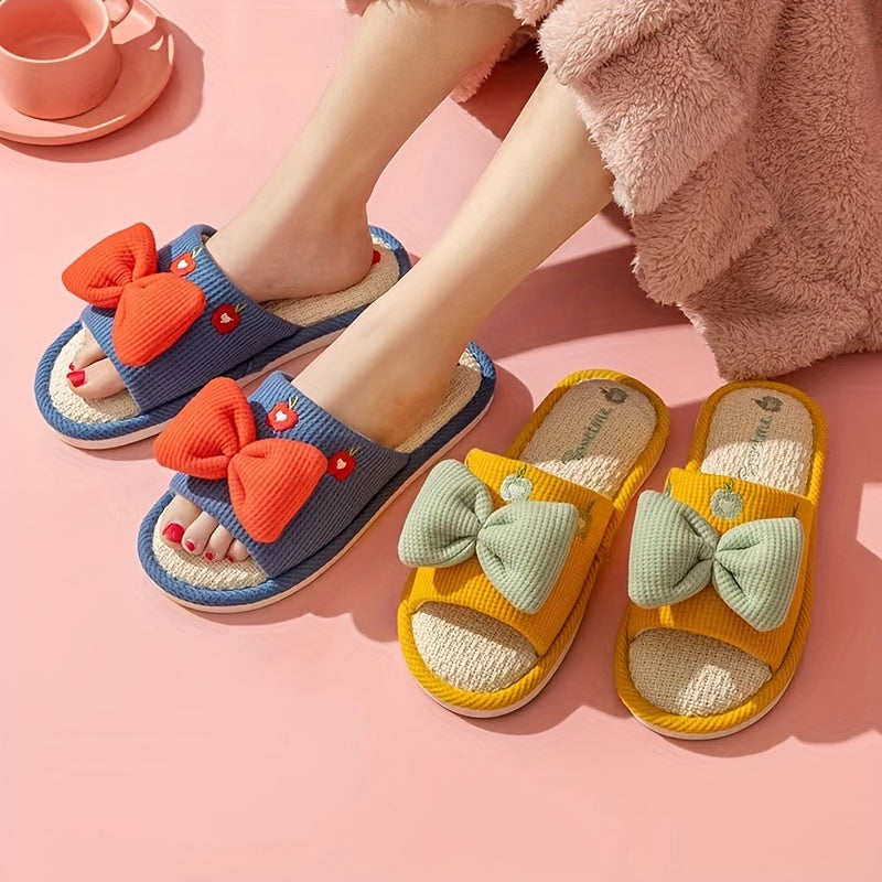 High Quality Women's Indoor Slippers with Bow and Cartoon Thick Sole, High-end Fashion Home Slippers